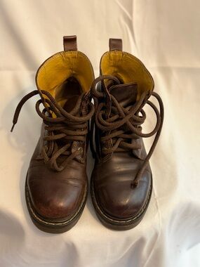 Kids Brown Lace-Up Boots with Yellow Lining